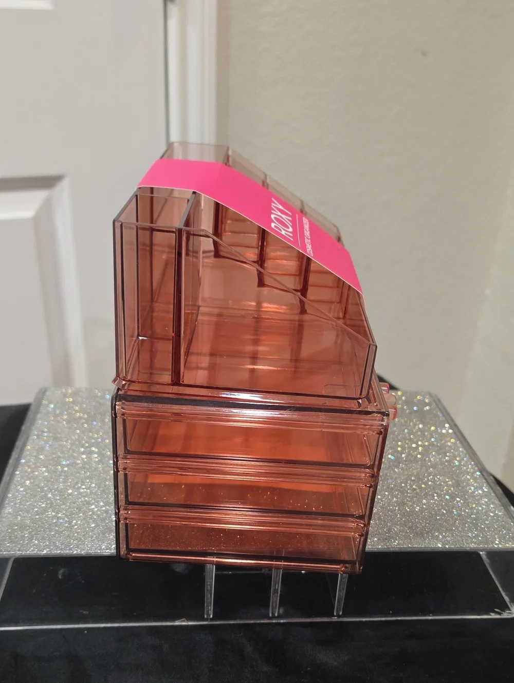 Roxy 2-Tier Pink Acrylic Cosmetic Organizer